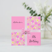 Uitnodiging 6e verjaardag Roze Hearts Bow Girl (Staand voorkant)