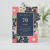 Uitnodiging 70e verjaardag - Elegant Floral, klein (Staand voorkant)