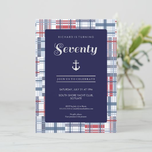 Uitnodiging 70e verjaardag - Seventy Nautical Cust (Staand voorkant)