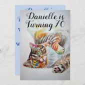 Uitnodiging 70ste verjaardag vrouw Tabby Cat (Voorkant / Achterkant)