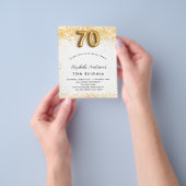 Uitnodiging 70ste verjaardag wit goud glitters bud flyer (Hand)