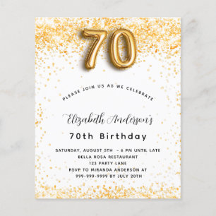 Uitnodiging 70ste verjaardag wit goud glitters bud flyer