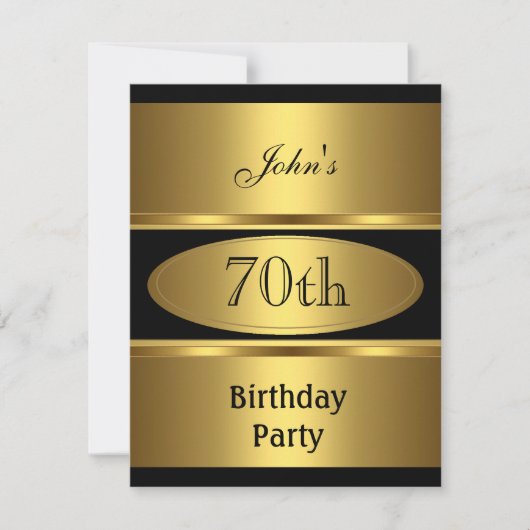 Uitnodiging 70ste verjaardagsfeest goud zwart here (Voorkant)