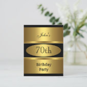 Uitnodiging 70ste verjaardagsfeest goud zwart here (Staand voorkant)