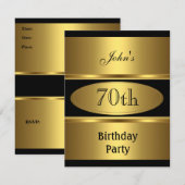 Uitnodiging 70ste verjaardagsfeest goud zwart here (Voorkant / Achterkant)