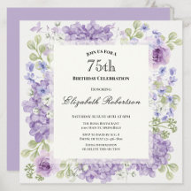 Uitnodiging 75e verjaardag Elegante paarse bloemen