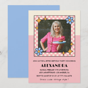 Uitnodiging 75ste verjaardag Retro Groovy Roze Blo