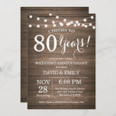 Uitnodiging 80ste trouwdag Rustieke hout (Voorkant / Achterkant)