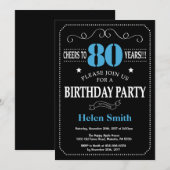 Uitnodiging 80ste verjaardag Blauw en Zwart School (Voorkant / Achterkant)