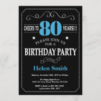 Uitnodiging 80ste verjaardag Blauw en Zwart School