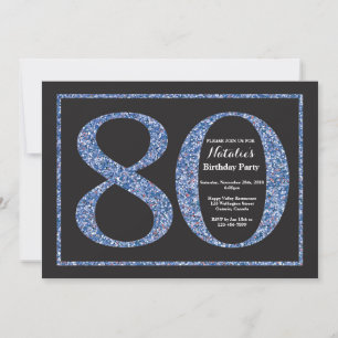 Uitnodiging 80ste verjaardag Blauwe Glitter Krijtb