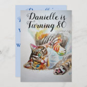 Uitnodiging 80ste verjaardag vrouw Tabby Cat (Voorkant / Achterkant)