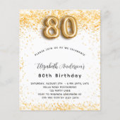 Uitnodiging 80ste verjaardag witte gouden glitter flyer (Voorkant)