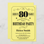 Uitnodiging 80ste verjaardag Zwart en Geel (Voorkant / Achterkant)