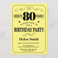 Uitnodiging 80ste verjaardag Zwart en Geel