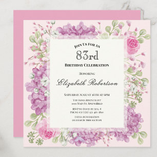 Uitnodiging 83ste verjaardag Elegante Roze Bloemen