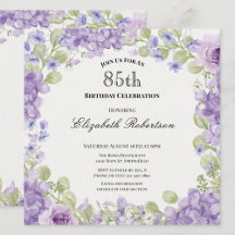 Uitnodiging 85e verjaardag Elegante paarse bloemen