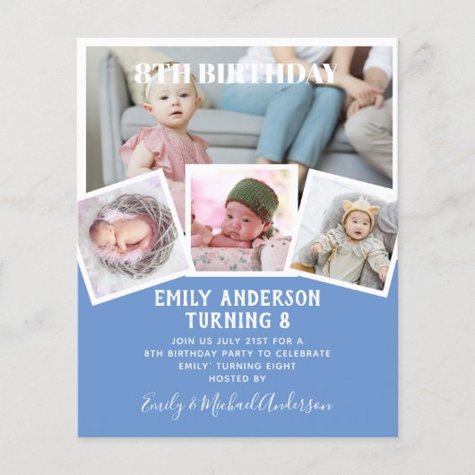 UITNODIGING 8E VERJAARDAG FOTOCOLLAGE JONGEN MEISJ FLYER (Voorkant)