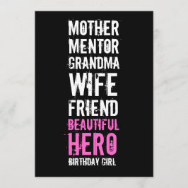 Uitnodiging 90e verjaardag - Mam Beauful Hero