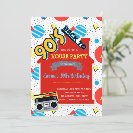 Uitnodiging 90s House Feest (Staand voorkant)