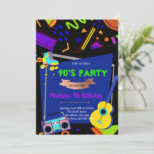 Uitnodiging 90's verjaardagsfeest (Staand voorkant)