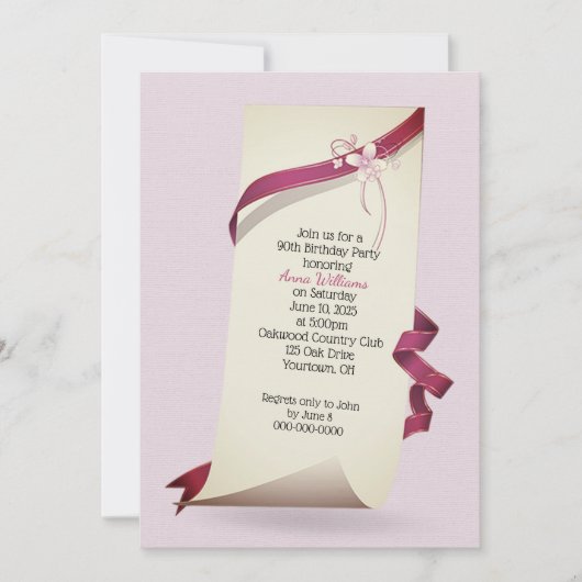 Uitnodiging 90ste verjaardag met gekrulde papier (Voorkant)