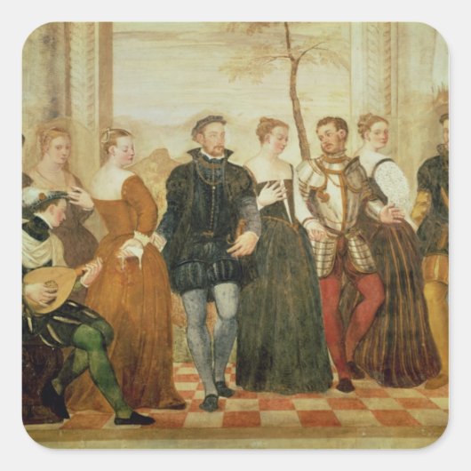 Uitnodiging aan de Dans, 1570 Vierkante Sticker (Voorkant)