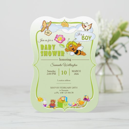 uitnodiging aan het baby shower (Staand voorkant)