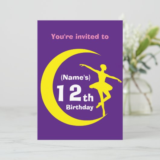 Uitnodiging Aangepaste Ballerina 12e verjaardag-vo (Staand voorkant)