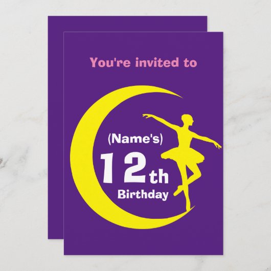 Uitnodiging Aangepaste Ballerina 12e verjaardag-vo (Voorkant / Achterkant)