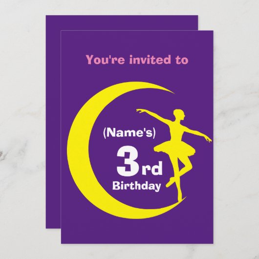 Uitnodiging Aangepaste Ballerina 3e verjaardag-voe (Voorkant / Achterkant)