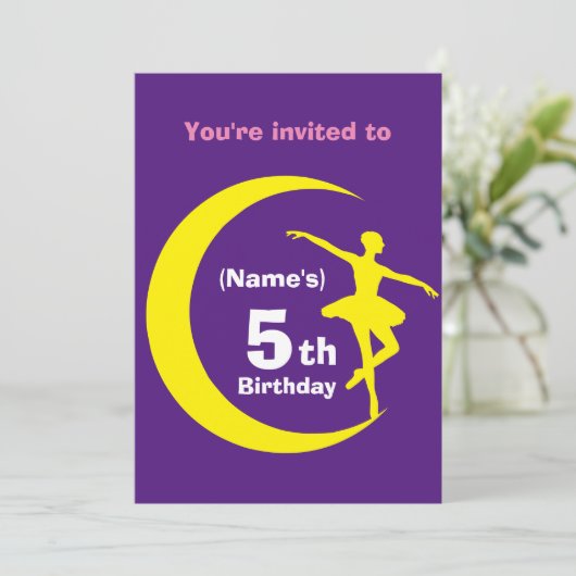 Uitnodiging Aangepaste Ballerina 5e verjaardag-voe (Staand voorkant)