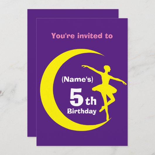 Uitnodiging Aangepaste Ballerina 5e verjaardag-voe (Voorkant / Achterkant)