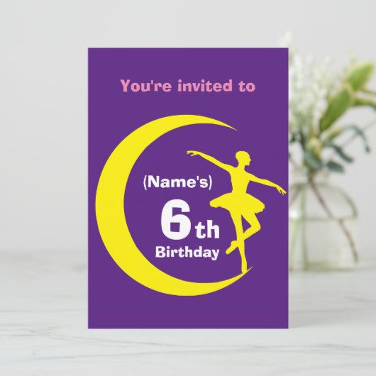 Uitnodiging Aangepaste Ballerina 6e verjaardag-voe (Staand voorkant)