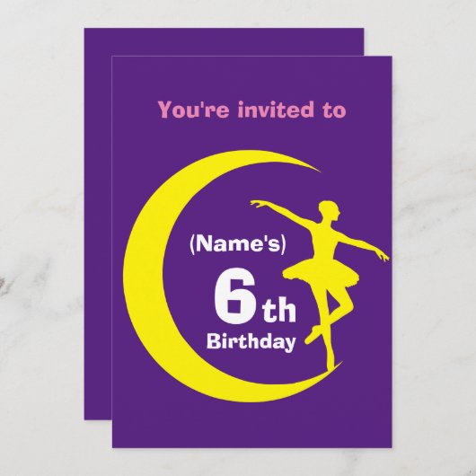 Uitnodiging Aangepaste Ballerina 6e verjaardag-voe (Voorkant / Achterkant)