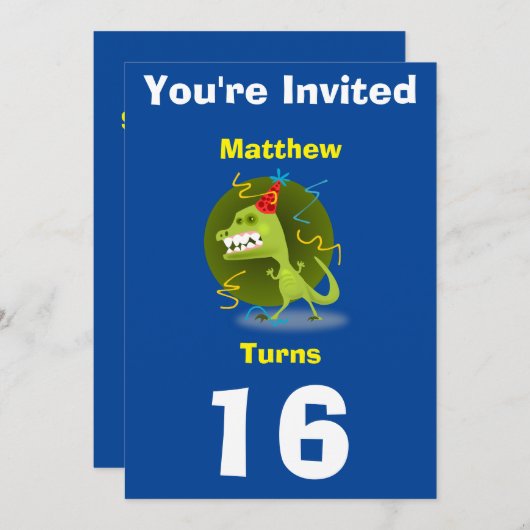 Uitnodiging Aangepaste Dinosaurus- Verjaardag-voeg (Voorkant / Achterkant)