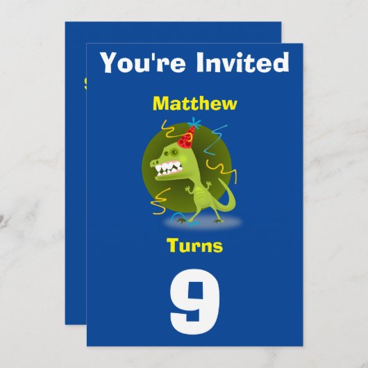 Uitnodiging Aangepaste Dinosaurus- Verjaardag-voeg (Voorkant / Achterkant)