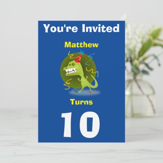 Uitnodiging Aangepaste Dinosaurus- Verjaardag-voeg (Staand voorkant)