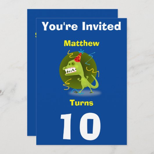 Uitnodiging Aangepaste Dinosaurus- Verjaardag-voeg (Voorkant / Achterkant)