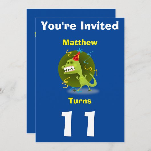 Uitnodiging Aangepaste Dinosaurus- Verjaardag-voeg (Voorkant / Achterkant)