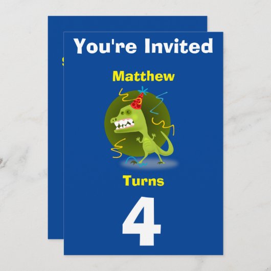 Uitnodiging Aangepaste Dinosaurus- Verjaardag-voeg (Voorkant / Achterkant)