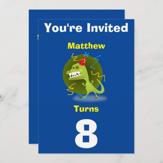 Uitnodiging Aangepaste Dinosaurus- Verjaardag-voeg (Voorkant / Achterkant)