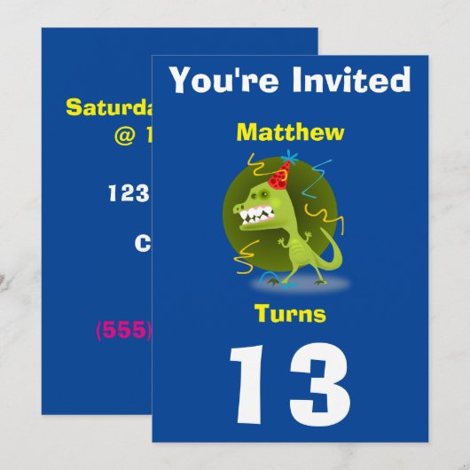 Uitnodiging Aangepaste Dinosaurus- Verjaardag-voeg (Voorkant / Achterkant)