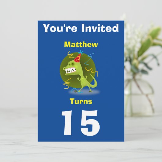Uitnodiging Aangepaste Dinosaurus- Verjaardag-voeg (Staand voorkant)