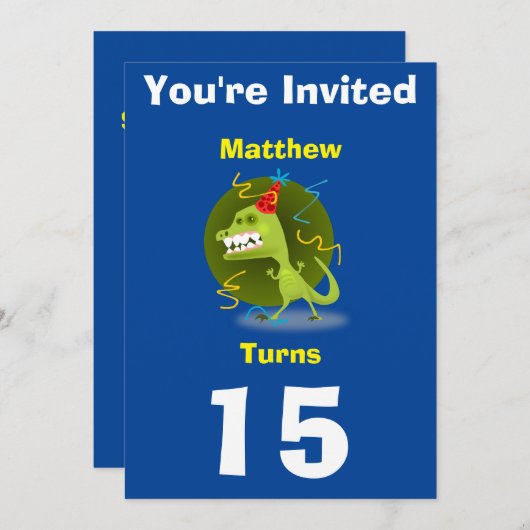 Uitnodiging Aangepaste Dinosaurus- Verjaardag-voeg (Voorkant / Achterkant)