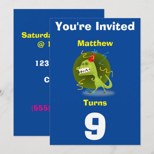 Uitnodiging Aangepaste Dinosaurus- Verjaardag-voeg (Voorkant / Achterkant)