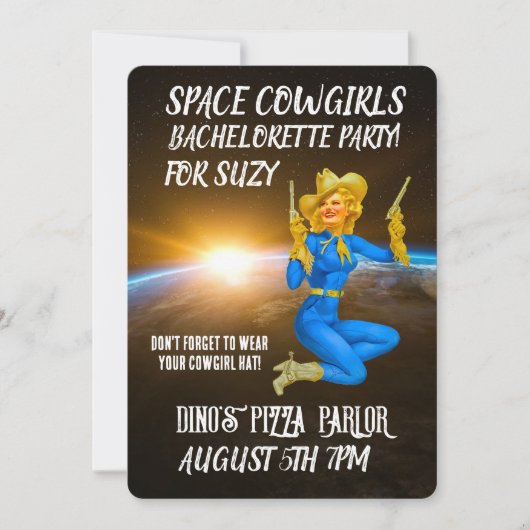 UITNODIGING Aangepaste SPACE COWGIRL VERLOVINGSFEE (Voorkant)
