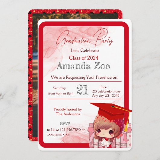 Uitnodiging/aankondiging afstudeerfeest kaart (Voorkant / Achterkant)