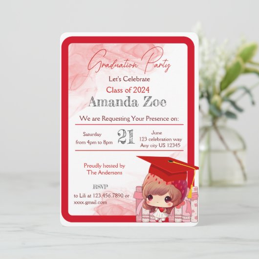 Uitnodiging/aankondiging afstudeerfeest kaart (Staand voorkant)