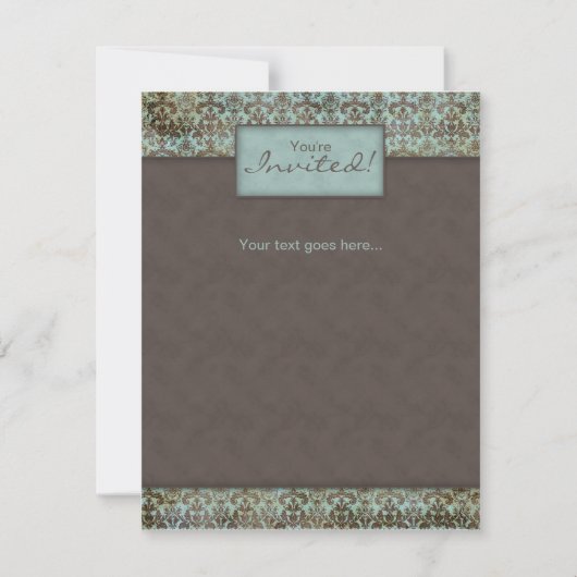 Uitnodiging Aankondiging Damask Bruin Turq 5 (Voorkant)